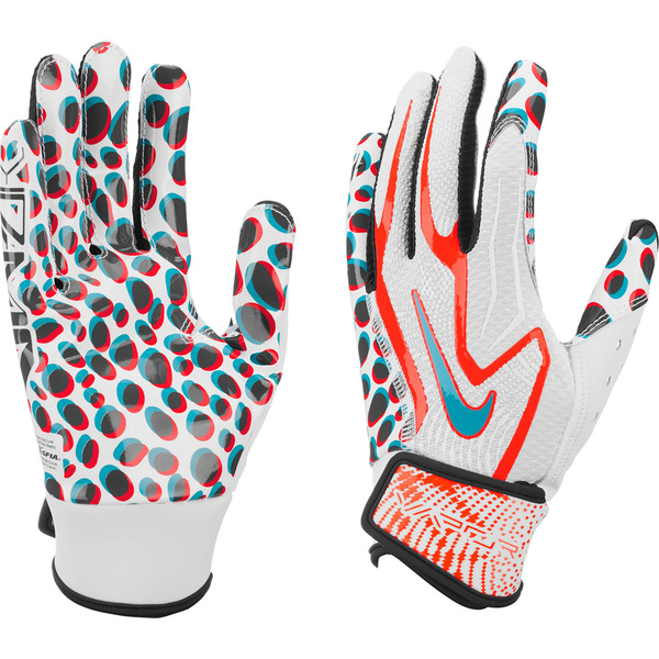 Nike Youth Vapor Jet 9.0 Football Gloves, M - Iridescent White/Total Crimson