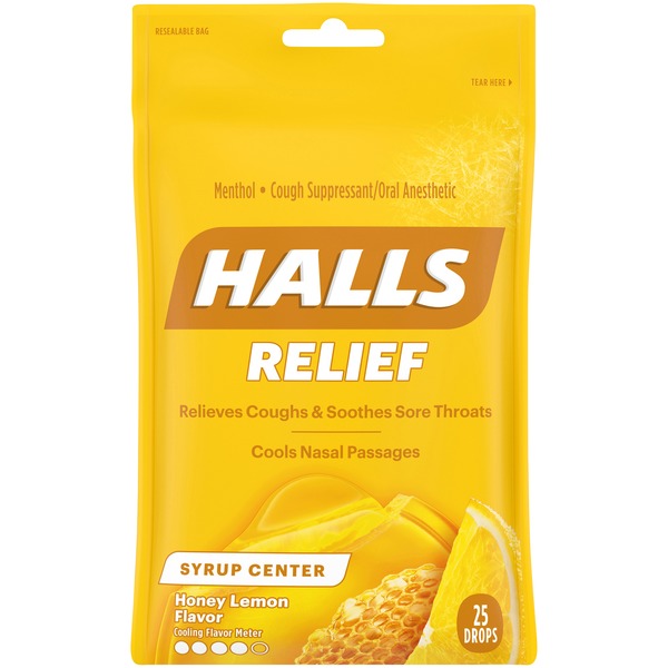 Halls Relief Syrup Center Honey Lemon Flavor Cough Drops (25 ct) from