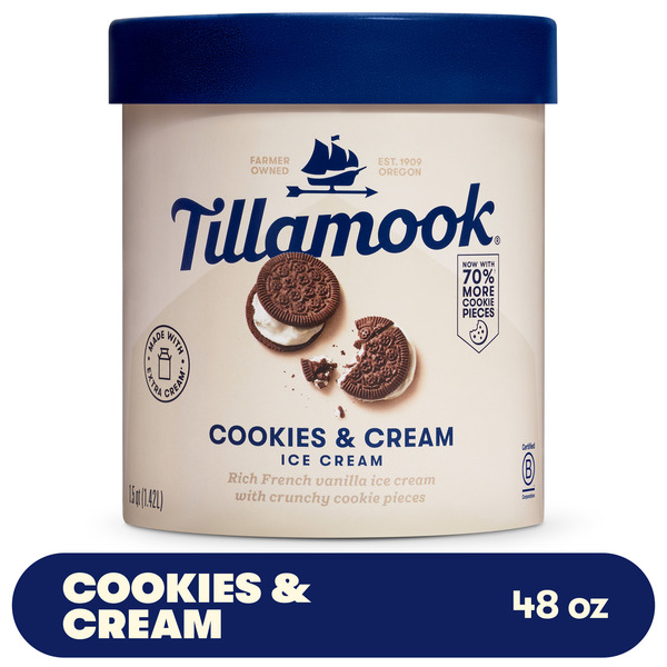 Tillamook Cookies and Cream Ice Cream, 48fl-oz