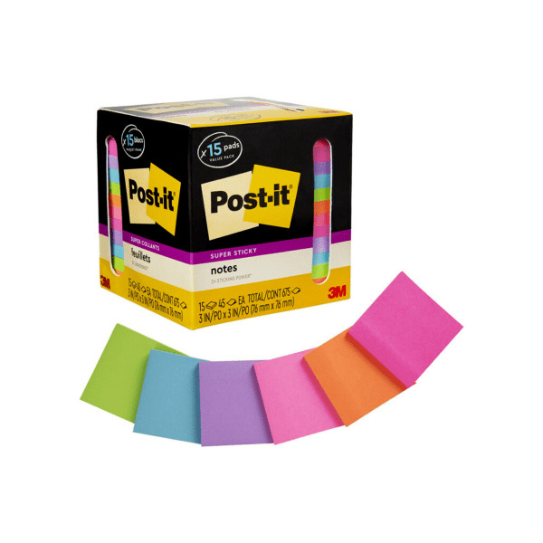 Post-it 3" x 3" Super Sticky Notes - Assorted Bright Colors
