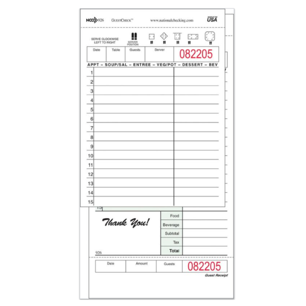 National Check - 926SW - Guestcheck, Carbon 2 Part Green 15 line - 2500 ...