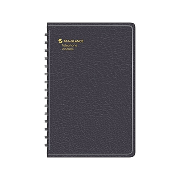 At-A-Glance 80LP1105 5.38" x 8.38" Black Faux Leather Undated Phone & Address Book