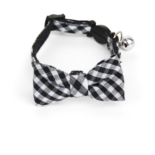 Youly Gingham Bow Tie Kitten Collar - Black - 8" x 1.75"