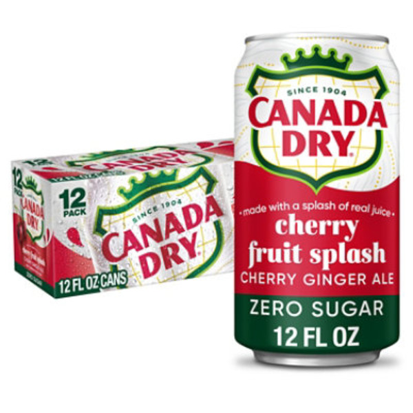 Canada Dry Fruit Splash Cherry Ginger Ale Zero Sugar Soda, 12 fl oz cans, 12 pack