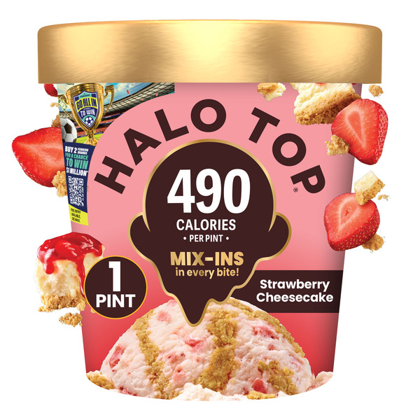 Halo Top Strawberry Cheesecake Light Ice Cream, Lower Calorie Frozen Dessert Pint, 16 fl oz