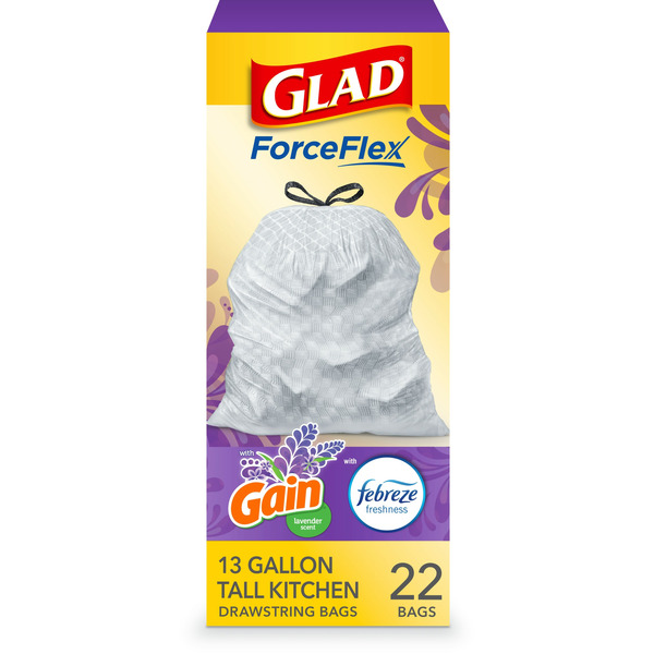 Publix Glad Forceflex Tall Kitchen Trash Bags, 13 Gallon, Gain Lavender