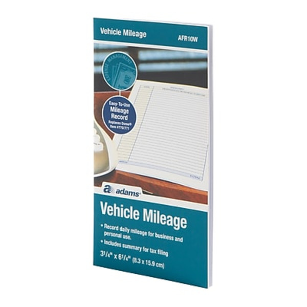 Adams AFR10 3 1/4" x 6 1/4" White Ruled Vehicle Mileage Record Book