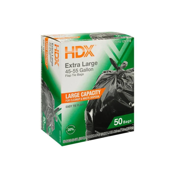 HDX 50 Gallon Black Extra Large Trash Bags With 20% Pcr (50-count)