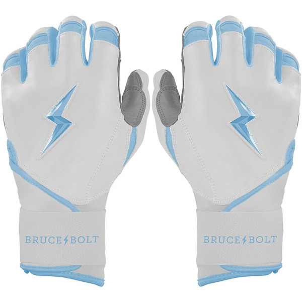 BRUCE BOLT Men's Long Cuff Chrome Batting Gloves, M - White/Baby Blue