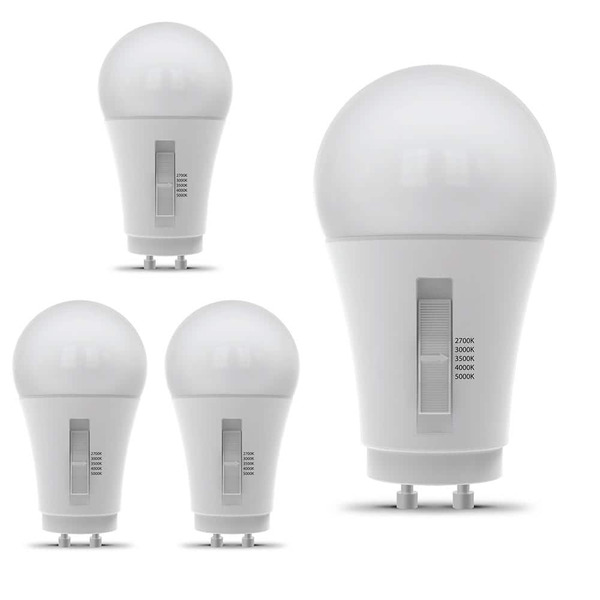 Feit Electric 100-watt Equivalent A19 Dimmable 90 Cri Gu24 Base Led Light Bulb, Selectable White 2700k/3000k/3500k/4000k/5000k(4-pack)