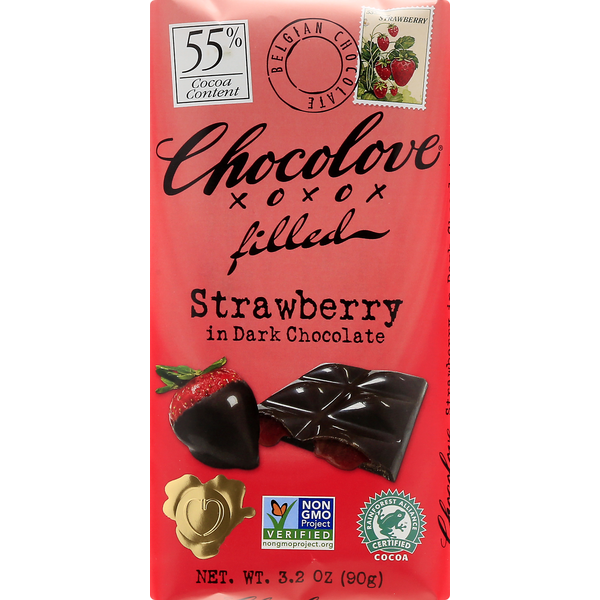 Chocolove Dark Chocolate, Strawberry, Filled, 55 Cocoa (3.2 oz