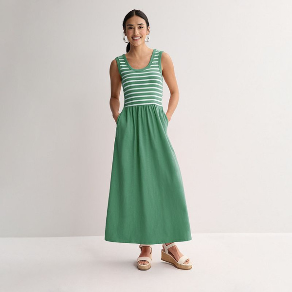 kohls emerald green dress Kohl's Women's Sonoma Goods For Life® Sleeveless Pockets Maxi Dress, Size: Medium, Simple Stripe Same-Day Delivery COLOR:Cream Denim Shirt Dresses | Maxi Linen Dress Maxi dress Hidden back zipper with