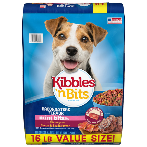Kibbles 'n Bits Mini Bits Small Breed Dry Dog Food, Savory Bacon & Steak Flavor, 16 lb Bag