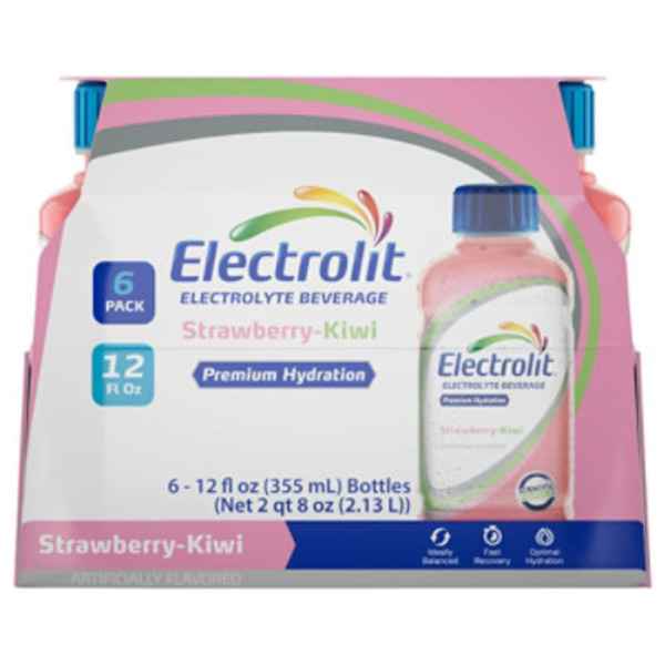 Electrolit Electrolyte Hydration Beverage – Strawberry-Kiwi – 12 Fl Oz Bottle, 6 Pack