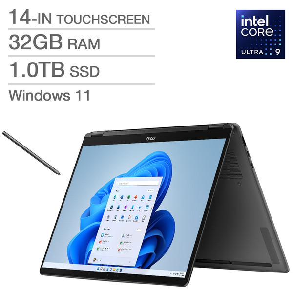 MSI Prestige 14 Flip AI+ Laptop, U9-386H/32/1/14T