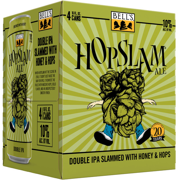 Bell's Hopslam Double IPA Beer, 4 Pack, 16 fl oz Cans Same-Day