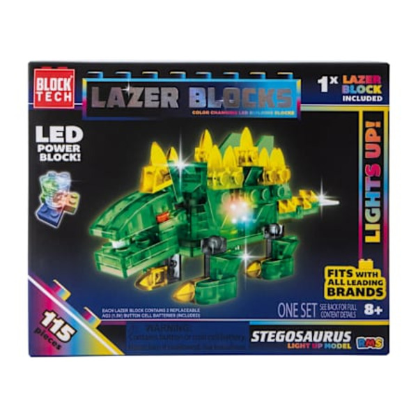 Block Tech Lazer Blocks Stegosaurus LED Building Blocks Kit, 115 Piece