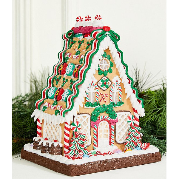Trimsetter Santa Claus Lane Collection A-Frame Gingerbread House LED Light-Up Figurine