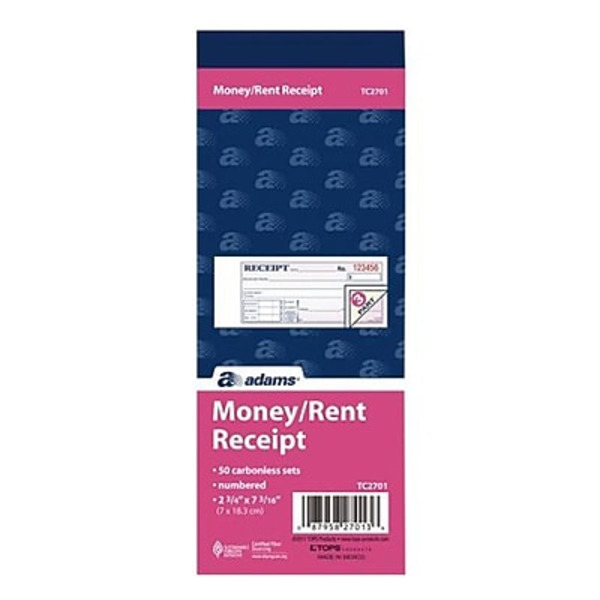 TOPS TC2701-3 3-Part 50-Sheets Money & Rent Receipt Book