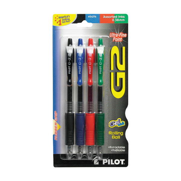 Pilot 912181 Ultra Fine Point Assorted Ink G2 Retractable Gel Pens
