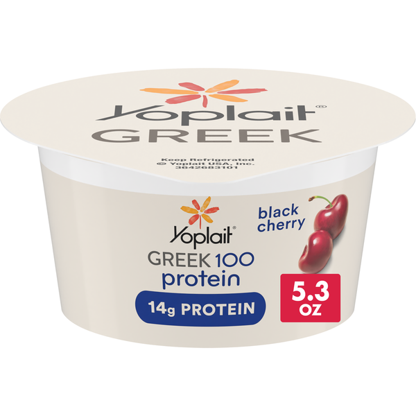 Yoplait Greek 100 Protein Yogurt, Black Cherry, 14g Protein, Fat