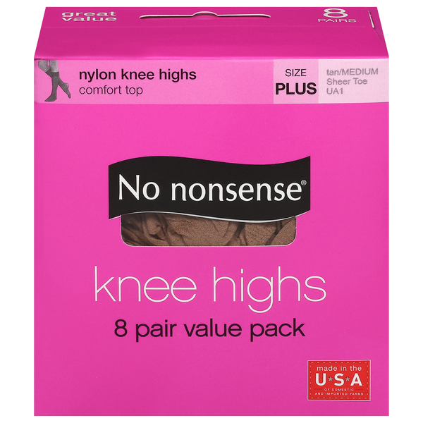 No nonsense Knee Highs, Nylon, Sheer Toe, Tan/Medium, Plus