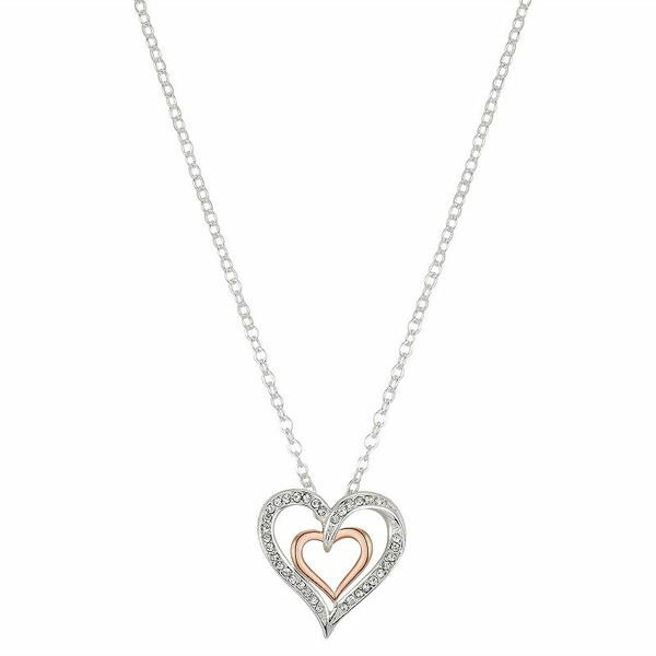 Brilliance Two Tone Preciosa Crystal Double Heart Necklace, Women's, Size: 18".