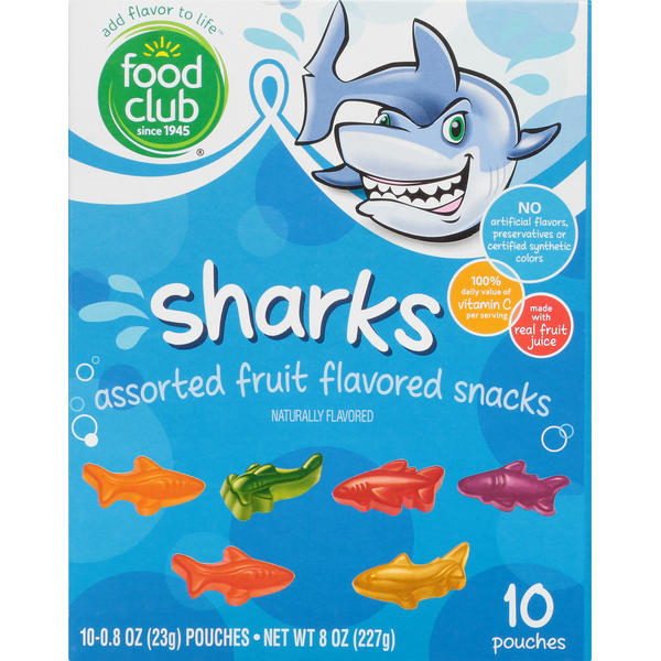 Food Club Fruit Flavored Snacks, Assorted, Sharks Same-Day