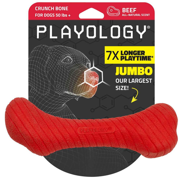 Playology Crunch Bone Dog Toy, XL - Red