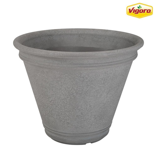 Vigoro Alameda Gray Indoor Resin Round Planter Outdoor Safe (22 In. W X 17.5 In. H)