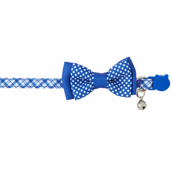 Whisker City Plaid Bow Tie Easy Release Kitten & Cat Collar - Blue