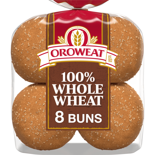 Oroweat 8 ct, Whole Wheat, Buns, Hamburger Buns, 21 oz