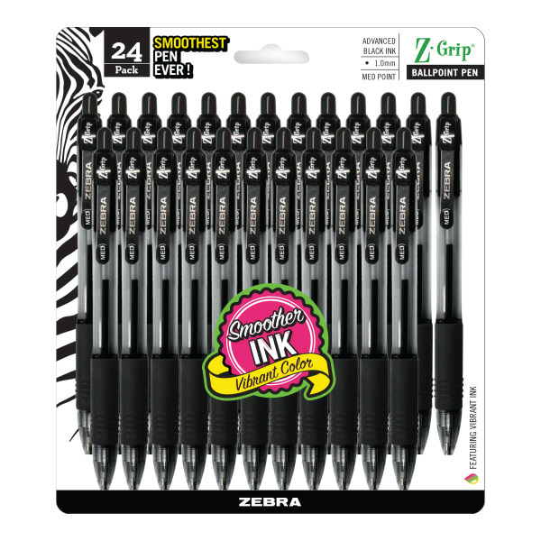 Zebra Ballpoint Pen, Z-Grip, Black Ink, Medium Point, 1.0mm, 24 Pack