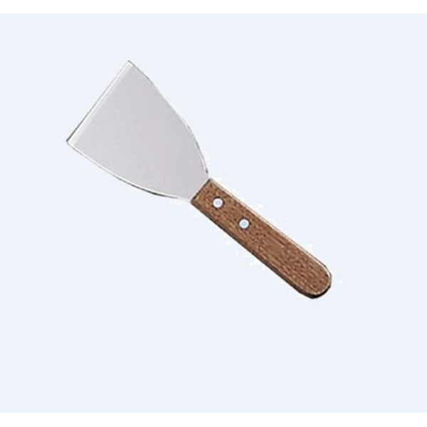 Pan Scraper, 8" long, 3" x 4" blade, wood handle, stainless steel