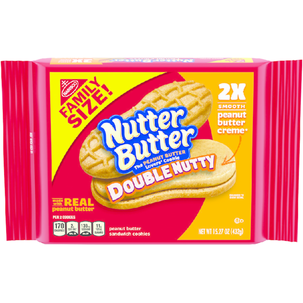 NUTTER BUTTER Double Nutty Peanut Butter Sandwich Cookies, Family