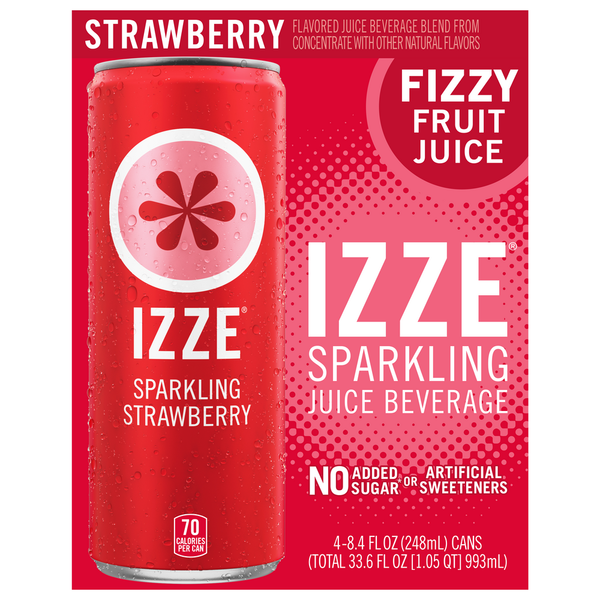 IZZE Strawberry Sparkling Juice 4 Pack Cans Same-Day Delivery or