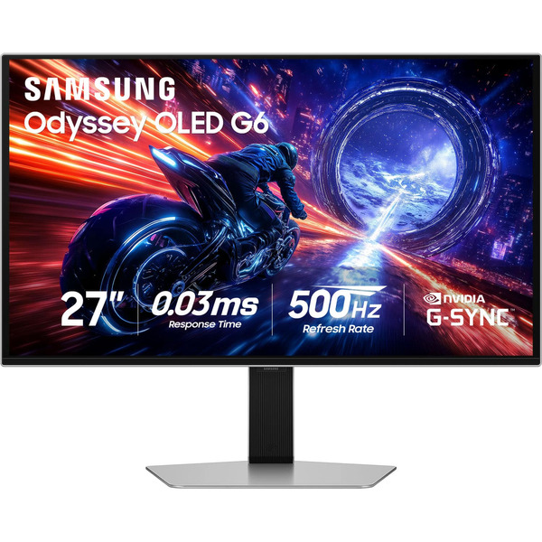 Samsung Odyssey OLED G6 G60SF QHD 500Hz 0.03ms GSync Compatible & FreeSync Prem Pro Gaming Monitor With HDR 500 - Silver