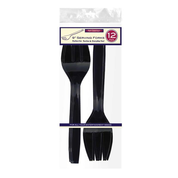 Party Essentials - Hard Plastic Serving Forks, Black, 9" - 12 Pk