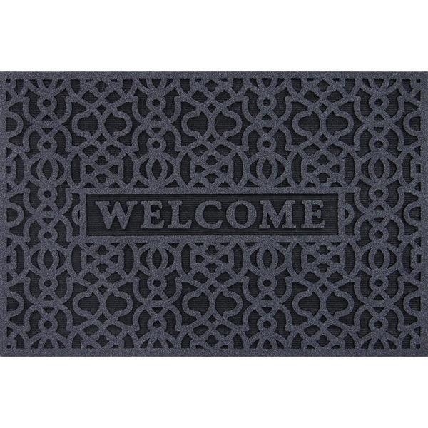 Stylewell Welcome Geo Charcoal 24 In. X 36 In. Rubber Non-slip Indoor Outdoor Door Mat