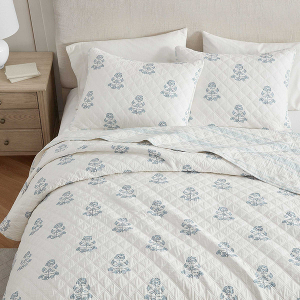 Martha Stewart King 3-Piece Quilt Set, 19 x 17 x 7 in - Blue & Navy