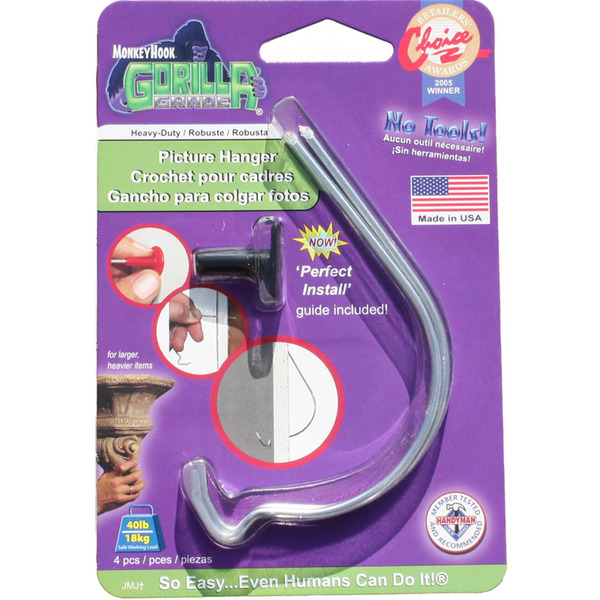 Monkey Hook 40# Gorilla Grade Picture Hanger With Perfect Install Guide
