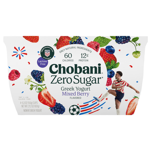 Chobani Zero Sugar Nonfat Mixed Berry Flavored Greek Yogurt Same