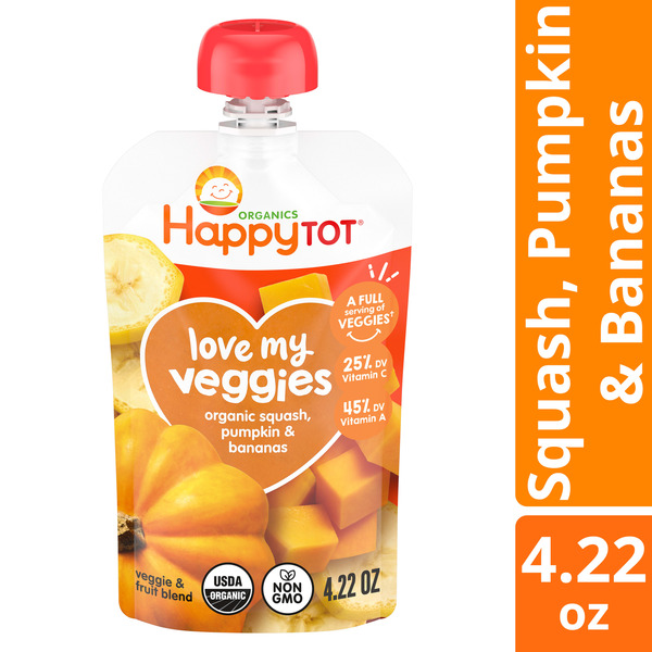 Happy Tot Organics Love My Veggies Stage 4 Organic Squash, Pumpkin & Bananas 4.22 oz Pouch