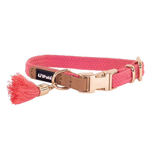 Li'l Pals Woven Collar With Tassel, Petite S - Pink