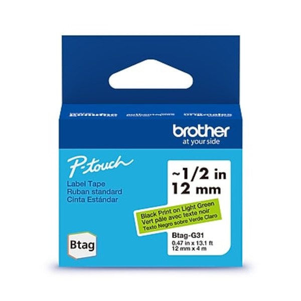 Brother P-touch Black Print Btag Label Tape, 0.47 in x 13.1 ft - Light Green