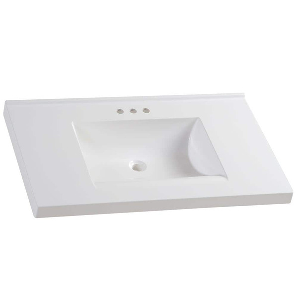 Glacier Bay 37 In. W X 22 In. D Cultured Marble White Rectangular Single Sink Vanity Top In White