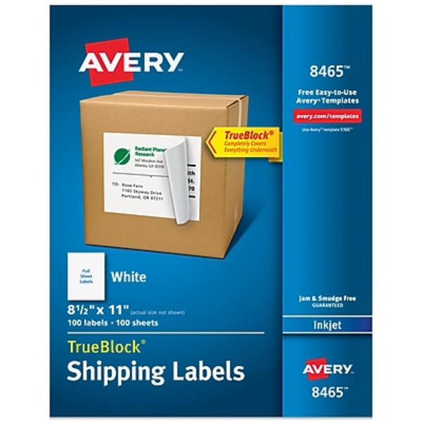 Avery 8.5" x 11" Shipping Labels With Ultrahold Ad and TrueBlock Technology Inkjet