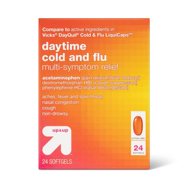 Up&Up Daytime Cold And Flu Multi-symptom Relief Acetaminophen (pain Reliever/fever Reducer) Dextromethorphan Hbr (cough Suppressant) Phenylephrine Hcl (nasal Decongestant) Softgels