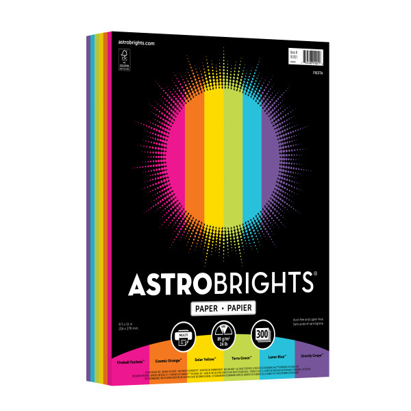 Astrobrights 300 Sheets 96 Brightness Per Ream Fiesta Assortment Color Paper, 8-1/2 x 11 in