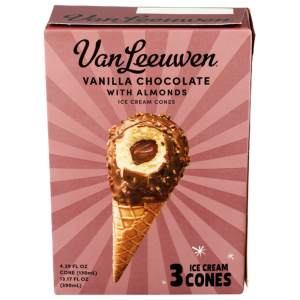 Van Leeuwen Vanilla Chocolate With Almonds Ice Cream Cones 3 Pack